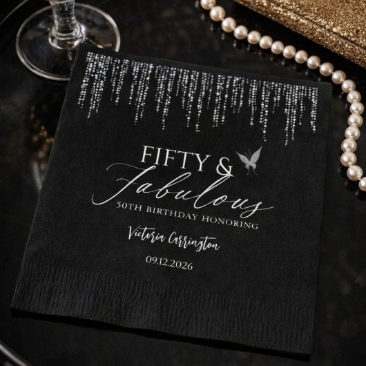 Fünfzig & Fantastisch Black Glam 50. Geburtstag Serviette