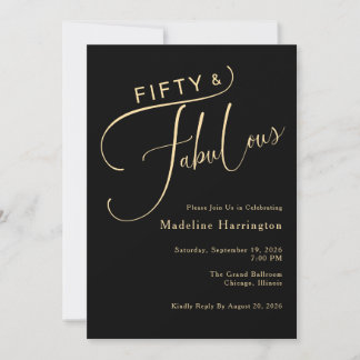 Fünfzig & Fantastisch Elegante Schrift Gold 50. Ge Einladung