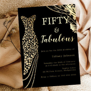 Fünfzig & Fantastisch Elegantes goldenes Kleid 50. Folieneinladung