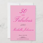 Fünfzig & Fantastisch Pink 50. Geburtstagsfeier Einladung (Vorderseite)