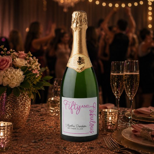 Fünfzig & Fantastisch Pink Geburtsglamour Schaumweinetikett