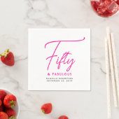 Fünfzig & Fantastisch Pinke Schrift Name Datum Geb Serviette (Beispiel)