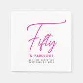 Fünfzig & Fantastisch Pinke Schrift Name Datum Geb Serviette (Vorderseite)