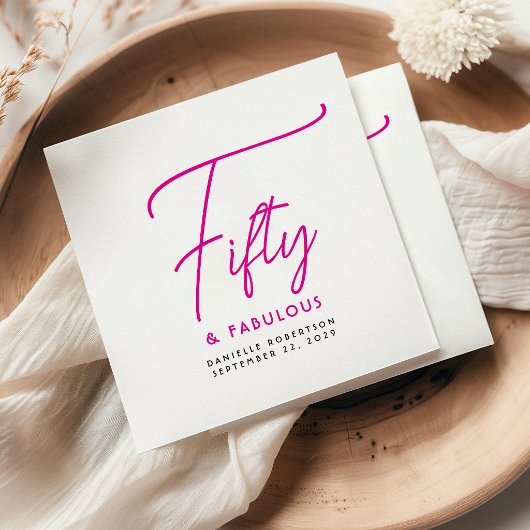 Fünfzig & Fantastisch Pinke Schrift Name Datum Geb Serviette
