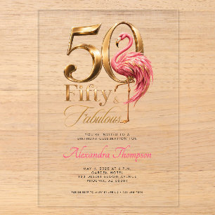 Fünfzig & Fantastisch Rosa Flamingo 50. Geburtstag Acryleinladungen