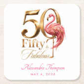 Fünfzig & Fantastisch Rosa Flamingo 50. Geburtstag Rechteckiger Pappuntersetzer (Vorderseite)