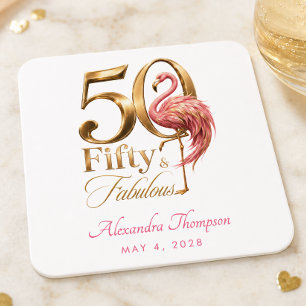 Fünfzig & Fantastisch Rosa Flamingo 50. Geburtstag Rechteckiger Pappuntersetzer