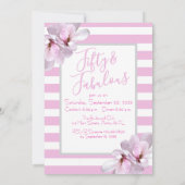 Fünfzig & Fantastisch Rosa Floral Schwarz Streifen Einladung (Rückseite)