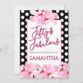 Fünfzig & Fantastisch Rosa Floral Schwarzer Geburt Einladung (Vorderseite)