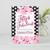 Fünfzig & Fantastisch Rosa Floral Schwarzer Geburt Einladung (Stehend Vorderseite)
