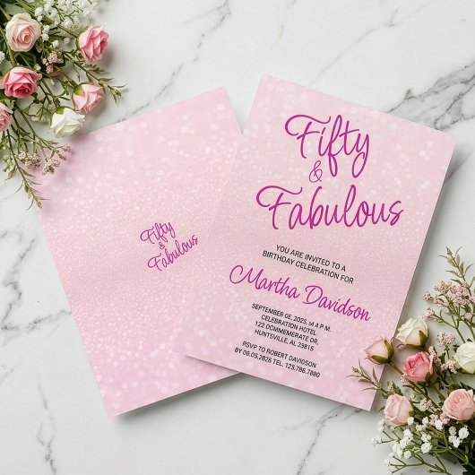 Fünfzig & Fantastisch Rosa Glitter Elegant Einladung