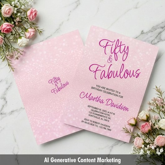 Fünfzig & Fantastisch Rosa Glitter Elegant Einladung