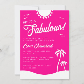Fünfzig & fantastisch rosa Strand 50. Geburtstagsf Einladung