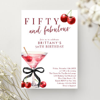 Fünfzig & Fantastisch Roter Kirsch Martini 50. Geb Einladung