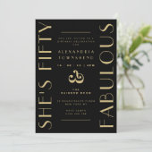 Fünfzig & Fantastisch Schwarze Art Deco 50. Geburt Einladung (Stehend Vorderseite)