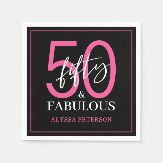 Fünfzig & Fantastisch Schwarze Schrift 50. Geburts Serviette (Vorderseite)