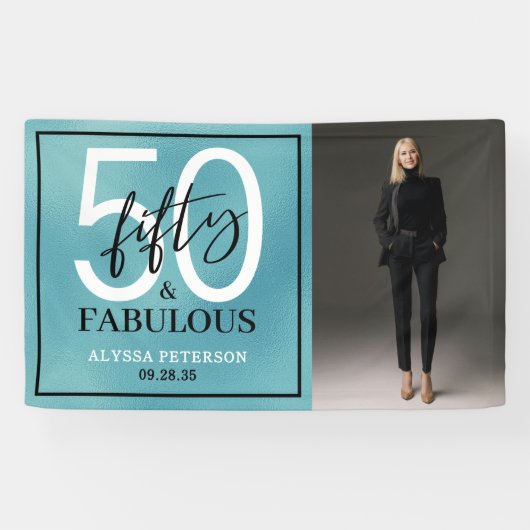 Fünfzig & Fantastisch Teal Schriftzug 50. Geburtst Banner (Horizontal)