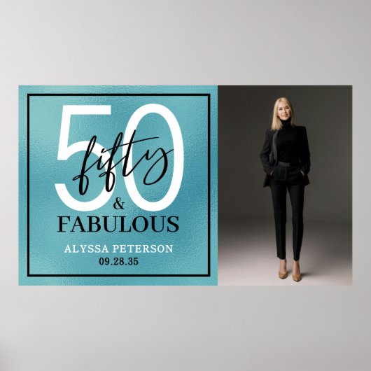 Fünfzig & Fantastisch Teal Schriftzug 50. Geburtst Poster (Vorne)