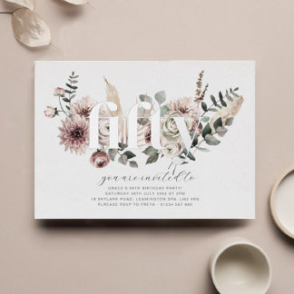 Fünfzig Florals - 50. Geburtstag - Silber Folieneinladung