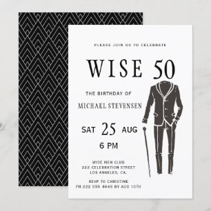 Fünfzig formelle schwarze und weiße Männergeburtst Einladung