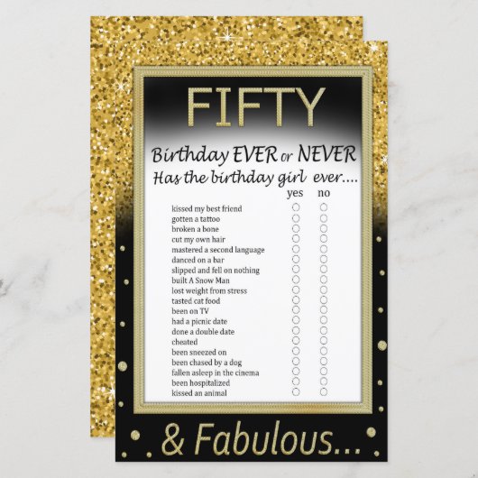 Fünfzig Geburtstage je oder nie Spiel (Vorne/Hinten)