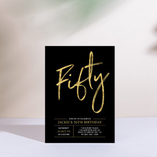 fünfzig | Gold & Black Modern 50. Geburtstagsparty Einladung
