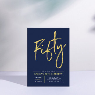 fünfzig | Gold & Blue Modern 50. Geburtstagsparty Einladung