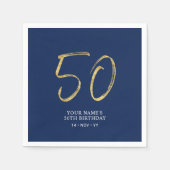 fünfzig | Gold & Navy Blue Lettering 50. Geburtsta Serviette (Vorderseite)