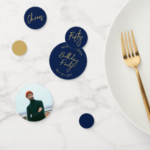 Fünfzig Gold & Navy Moderne 50. Geburtstagsfeier Konfetti