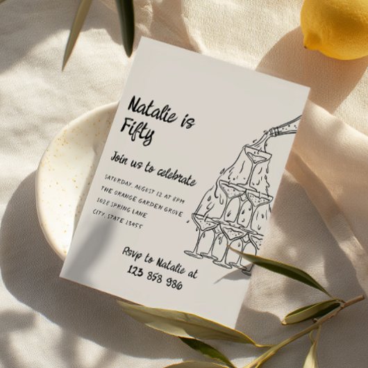 Fünfzig Illustrierter Champagner Tower 50. Geburts Einladung