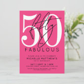 Fünfzig knallrosa 50. Geburtstag Einladung (Stehend Vorderseite)