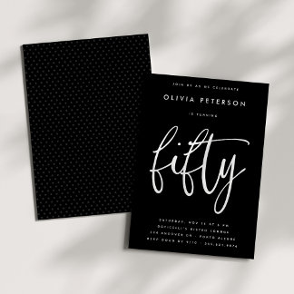 fünfzig | Modern White on Black 50. Geburtstagspar Einladung
