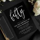 fünfzig | Moderne 50. White on Black Birthday Part Einladung