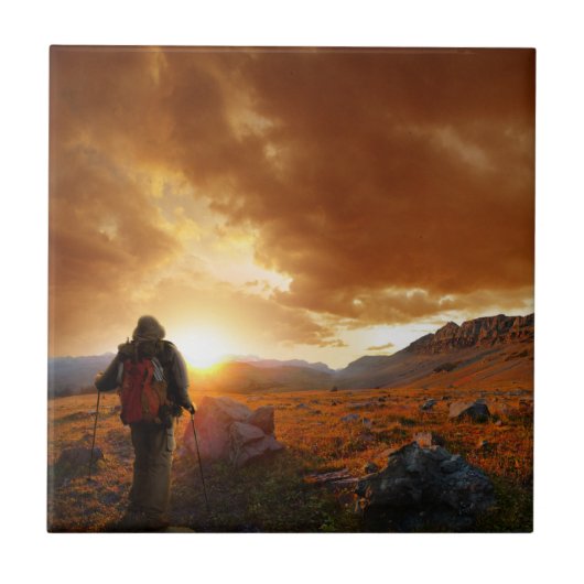 Fünfzig Mountain Sunset - Glacier Nationalpark Fliese (Vorderseite)