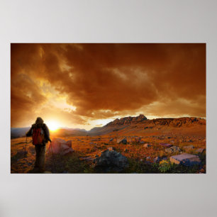 Fünfzig Mountain Sunset - Glacier Nationalpark Poster