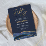 fünfzig | Navy Blue Gold Agate Men's 50. Geburtsta Einladung<br><div class="desc">Diese schöne Agate Invitation ist perfekt für jeden besondere Anlass! Das elegante, trendige und moderne Design wird Ihren Gästen das Gefühl geben, königlich zu sein. Die tiefblaue Aquarelltexturierung und die goldenen Imitate Glitzer Akzente verleihen ihm ein luxuriöses Aussehen und schaffen eine einzigartige und stilvolle Einladung. Sie können die Texte für...</div>