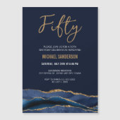 fünfzig | Navy Blue Gold Agate Men's 50. Geburtsta Magneteinladung (Vorderseite)