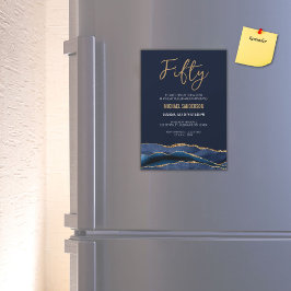 fünfzig | Navy Blue Gold Agate Men's 50. Geburtsta Magneteinladung