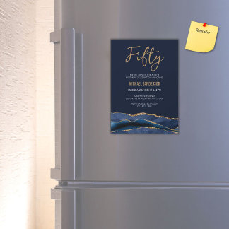 fünfzig | Navy Blue Gold Agate Men's 50. Geburtsta Magneteinladung