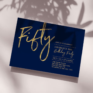 fünfzig   Navy & Gold Moderne 50. Geburtstagsparty Einladung