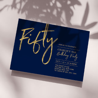 fünfzig | Navy & Gold Moderne 50. Geburtstagsparty Einladung
