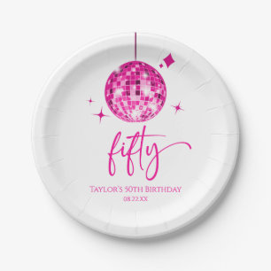 Fünfzig rosa Disco-Kugel 50. Geburtstagsfeier Pappteller