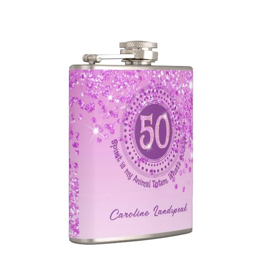 Fünfzig & rosa Glitzer und Trinkangebot Flachmann (Rechts)