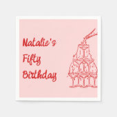 Fünfzig Rosa Hand gezeichneter Champagnerturm Gebu Serviette (Vorderseite)