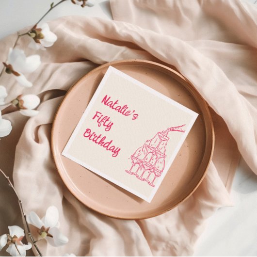 Fünfzig Rosa Hand gezeichneter Champagnerturm Gebu Serviette