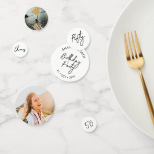 Fünfzig   Schwarze & Weiße Moderne 50. Geburtstags Konfetti