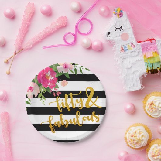 Fünfzig u. fabelhafte Platte - mit Blumen mit Pappteller (Party)
