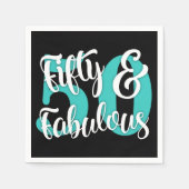 Fünfzig u. fabelhafte Weiß-und Aqua-Typografie Serviette (Vorderseite)