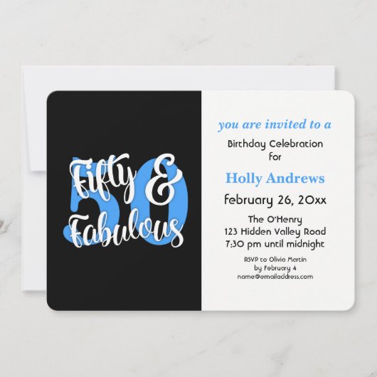 Fünfzig u. fabelhaftes blaues einladung (Vorderseite)