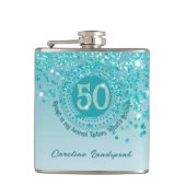 Fünfzig und Aquamarin Blue Glitzer & Drink Angebot Flachmann (Vorderseite)
